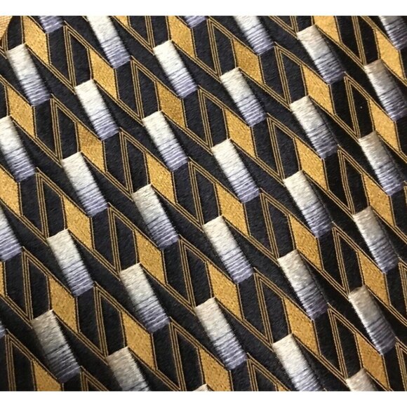 Kolte Designer Tie Italy 100% Silk Necktie Italy Gold Silver Black Geometric - Picture 2 of 5